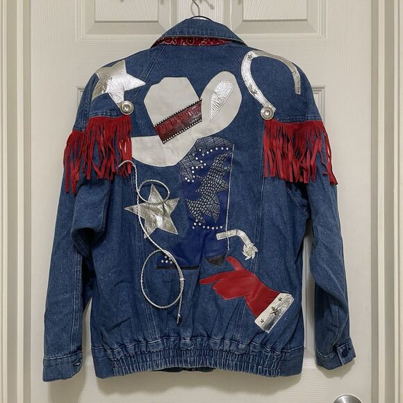 Vintage Opal Jean Denim Jacket Cowgirl Rodeo Country Western 80s 90s 4th Of July - Picture 1 of 14